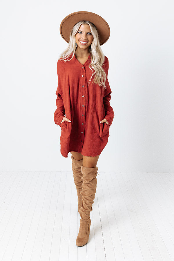 Play The Hits Button Up Tunic In Aurora Red Image - 1