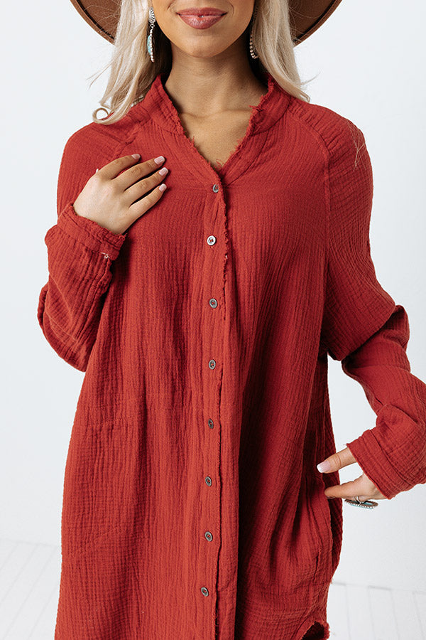 Play The Hits Button Up Tunic In Aurora Red Image - 5