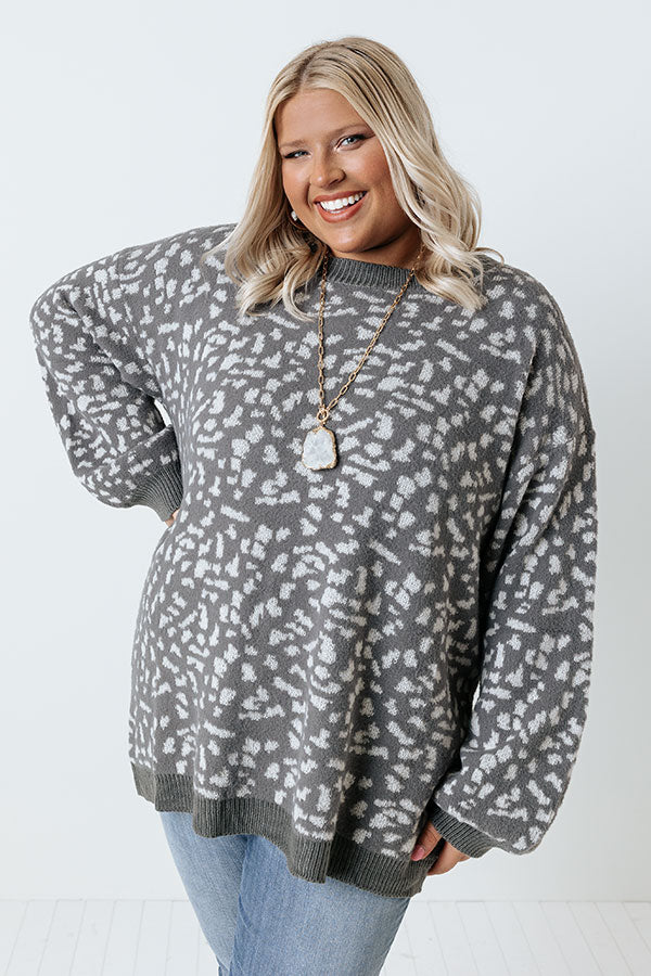 Savannah Snow Leopard Sweater In Grey Curves Image - 2