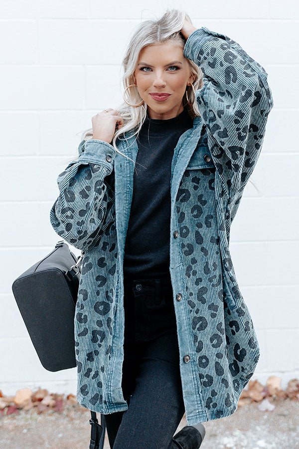 Good Outfit Day Corduroy Leopard Jacket in Teal Image - 1