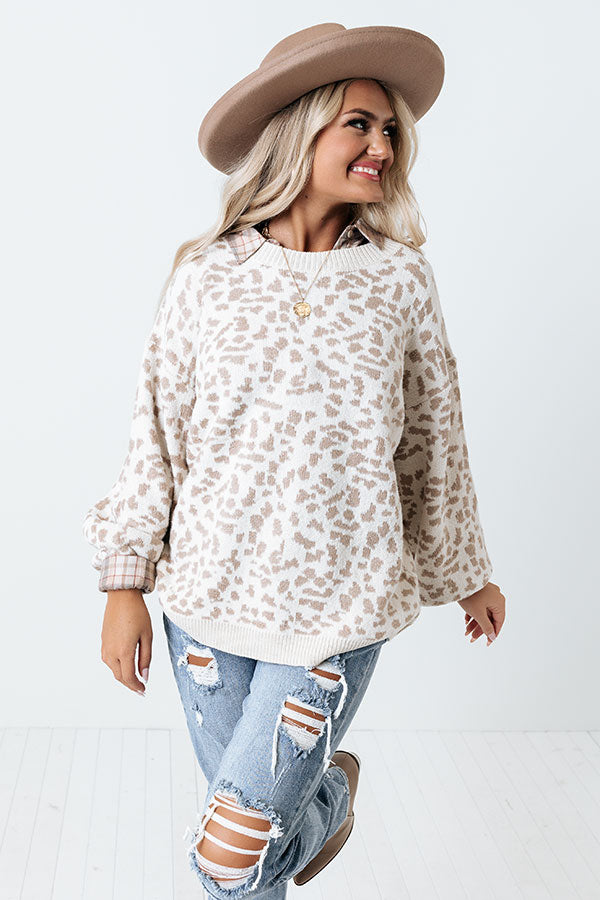 Savannah Snow Leopard Sweater In Ivory Image - 1