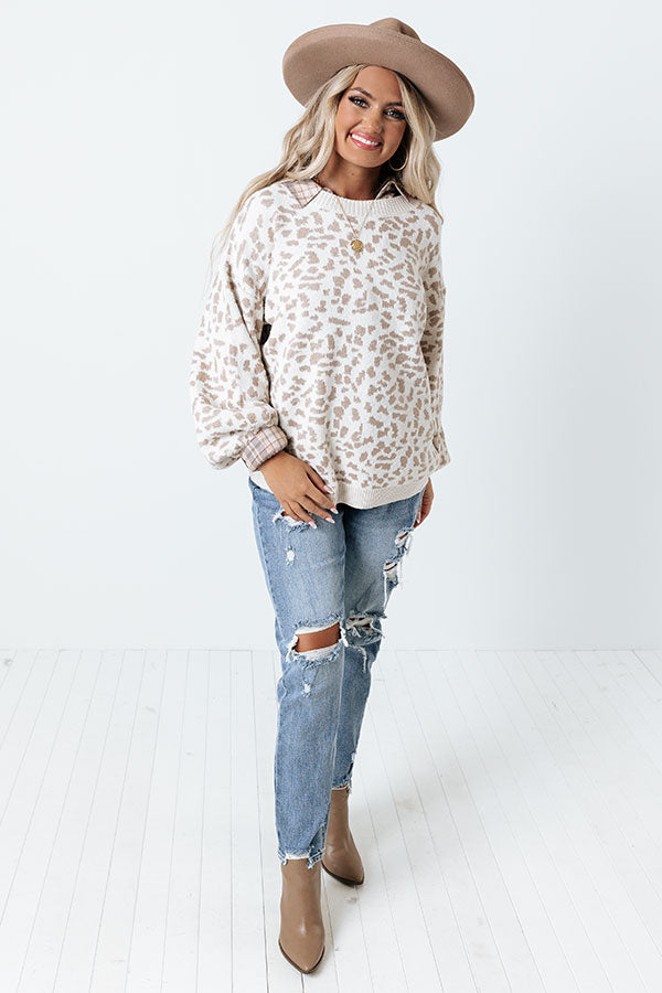 Savannah Snow Leopard Sweater In Ivory Image - 2