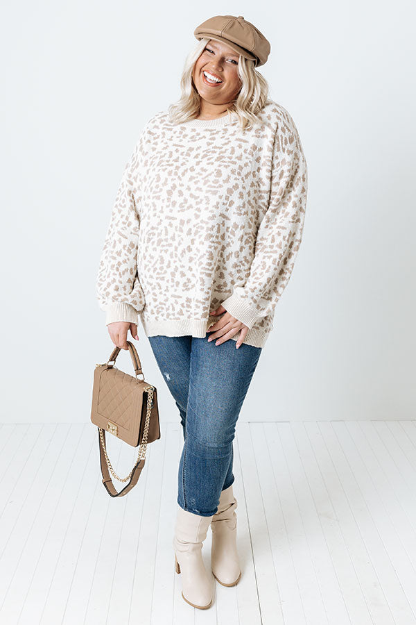 Savannah Snow Leopard Sweater In Ivory Curves Image - 2