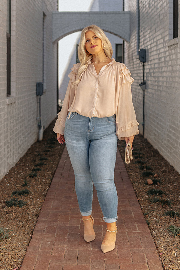 Flowing Champagne Chiffon Shift Top in Light Beige Curves Image - 2