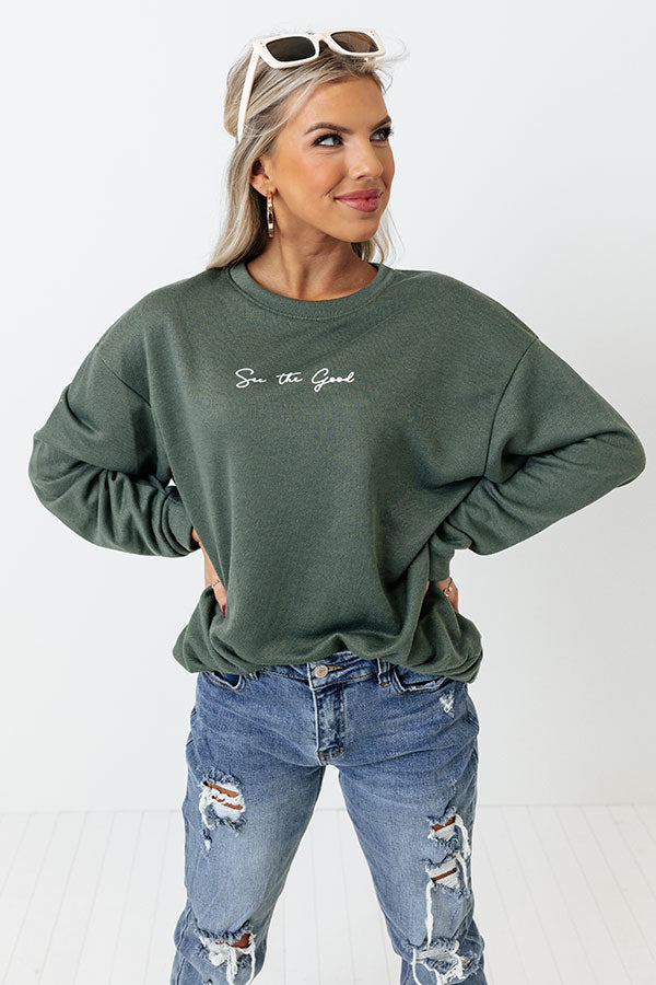 See The Good Graphic Sweatshirt in Olive Image - 1