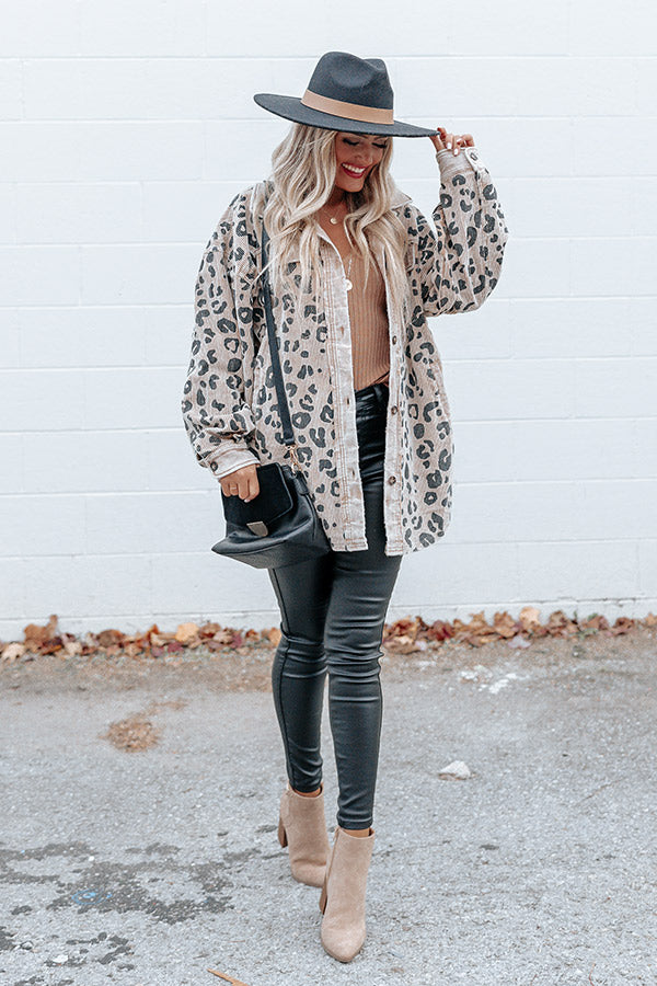 Good Outfit Day Corduroy Leopard Jacket in Iced Latte Image - 1