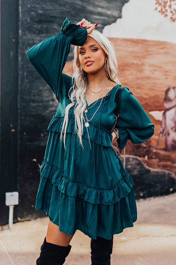 Never Stressed Babydoll Dress In Hunter Green