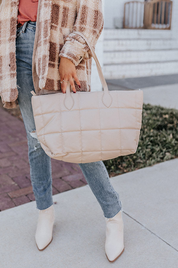 Downtown Taxi Faux Leather Tote In Beige Image - 2