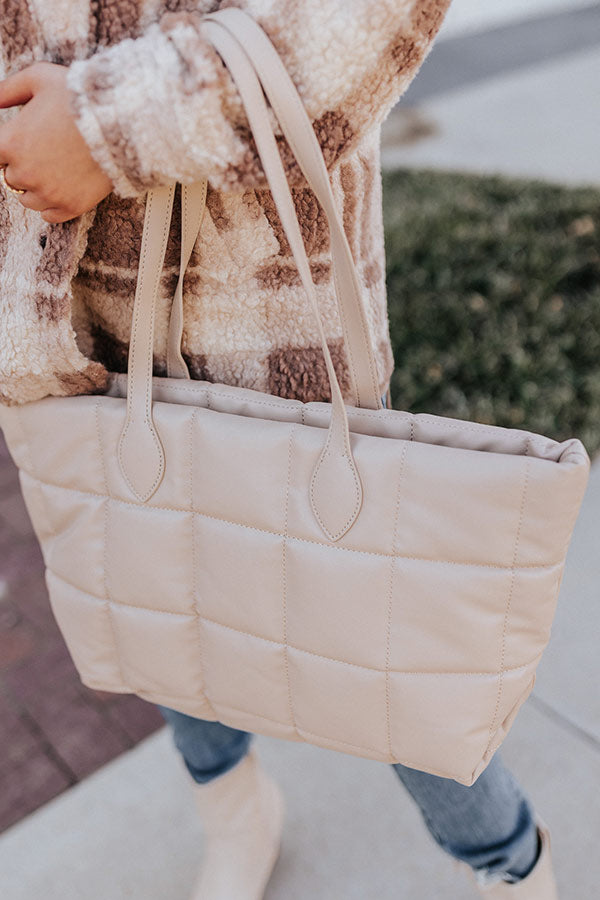 Downtown Taxi Faux Leather Tote In Beige Image - 3