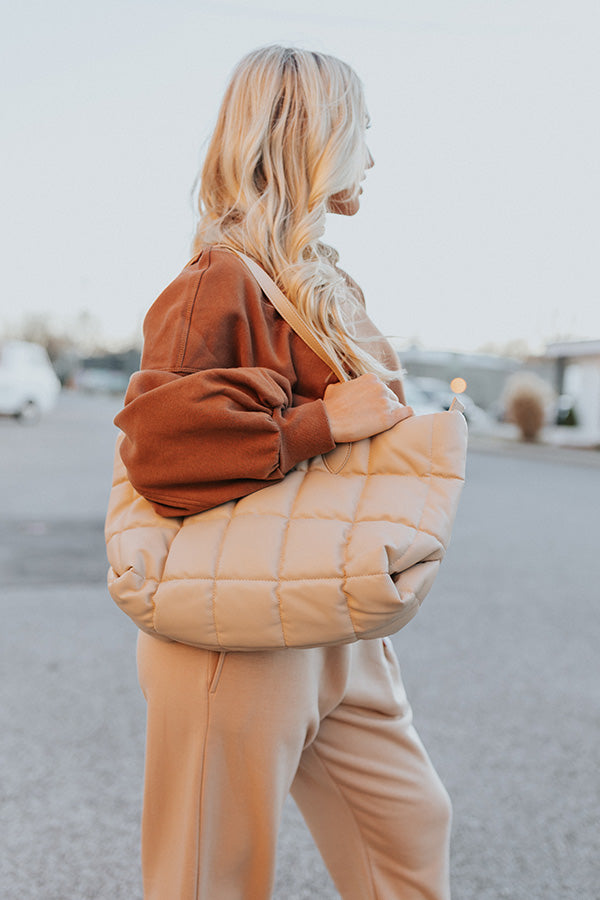 Downtown Taxi Faux Leather Tote In Beige
