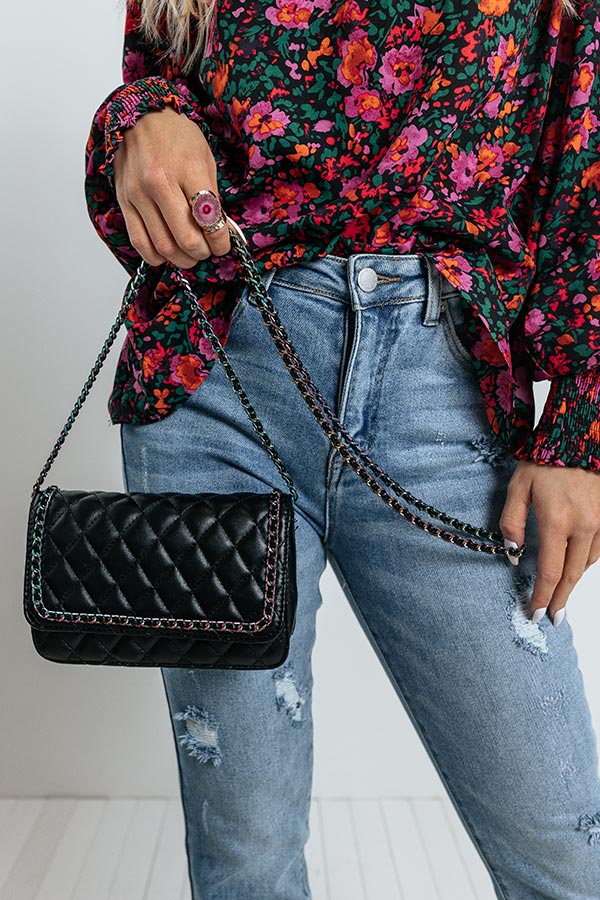 Like A Rebel Quilted Faux Leather Crossbody In Black