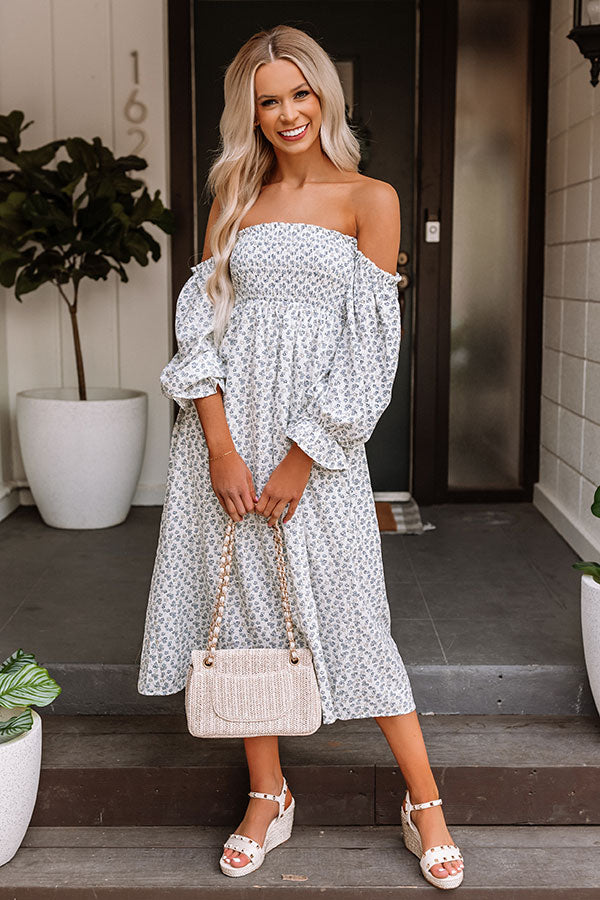 Fields Of Poppies Smocked Midi In Navy