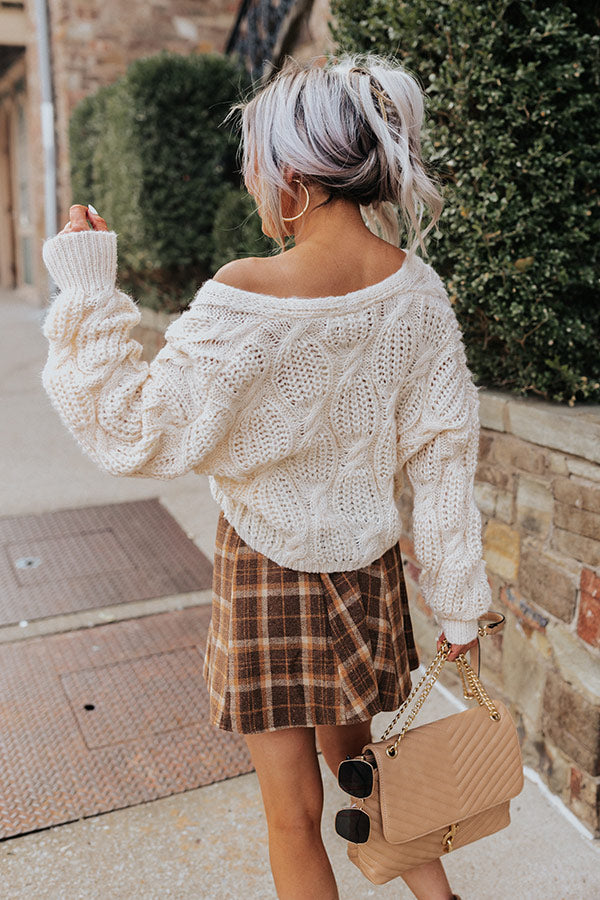 Coffee Habit Cable Knit Cardigan In Cream Image - 4