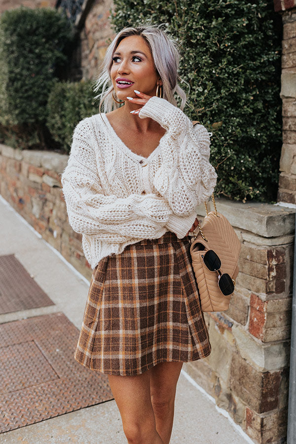 Coffee Habit Cable Knit Cardigan In Cream Image - 3