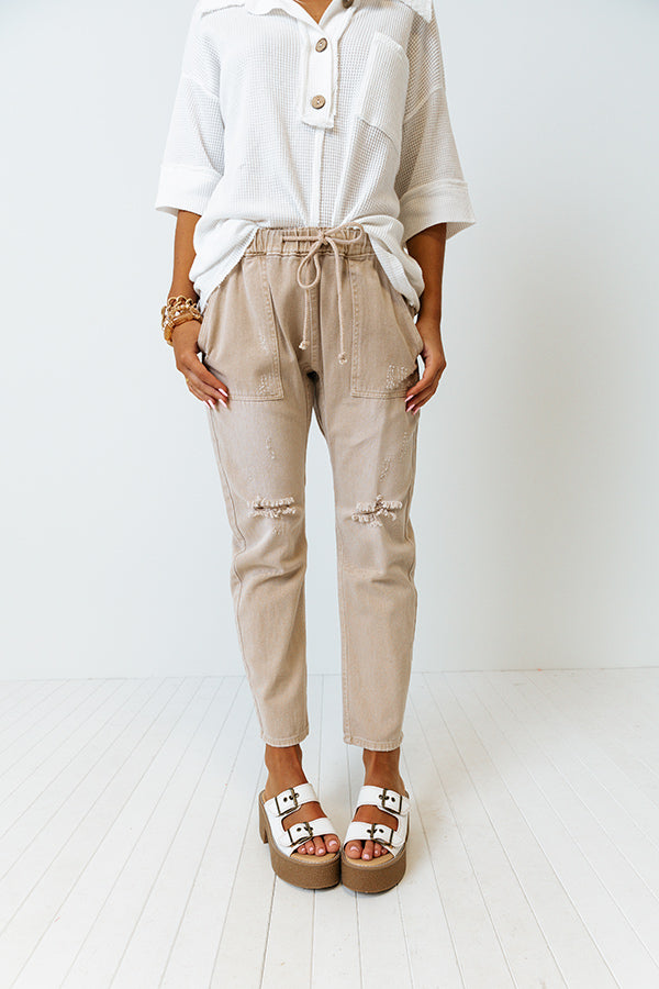 The Canyon High Waist Distressed Pants In Light Beige Image - 2