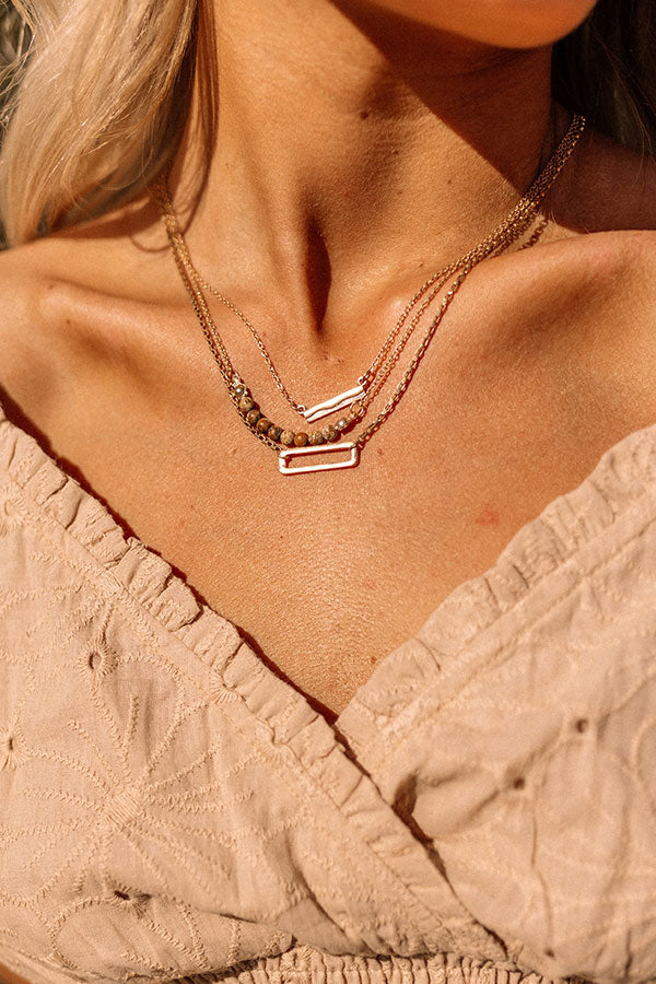 Heat Rising Semi Precious Layered Necklace In Beige Image - 1