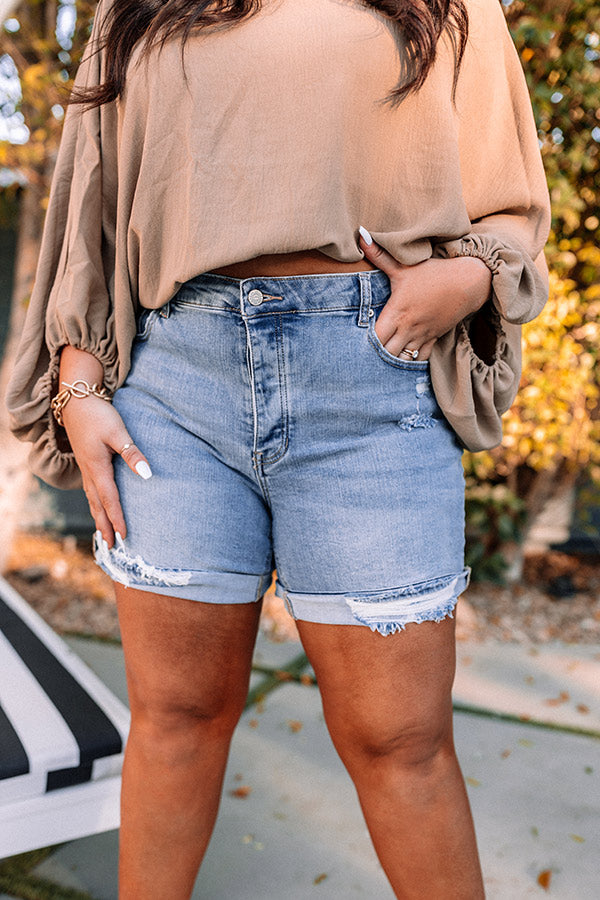 The Sandee Midrise Distressed Boyfriend Shorts Curves Image - 1