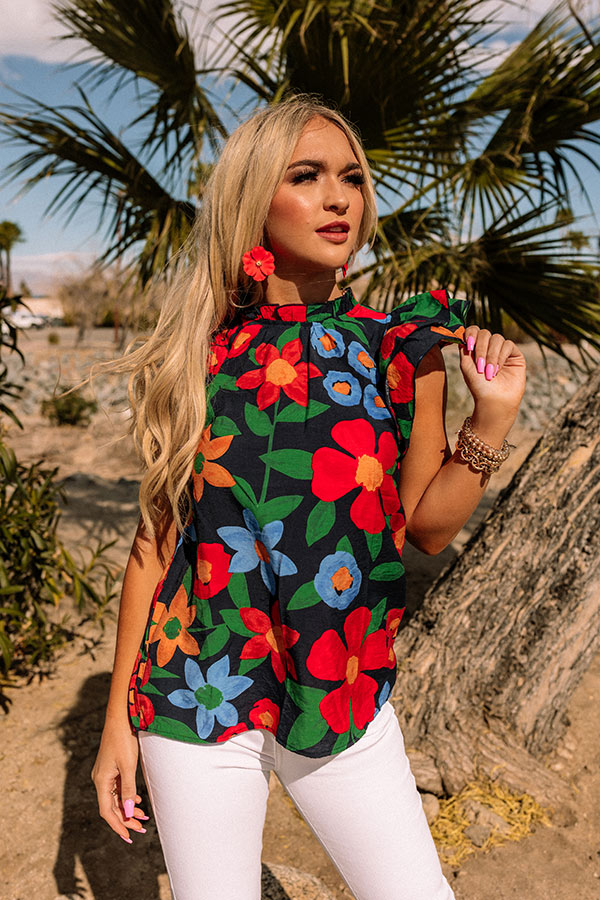 Sweet And Selective Floral Shift Top In Navy