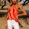 Here To Party Satin Top In Tangerine Image - 1