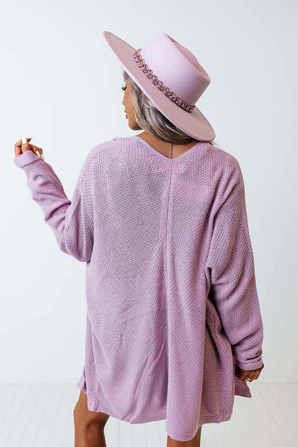 Wrapped In Smiles Knit Cardigan In Dusty Purple Image - 3