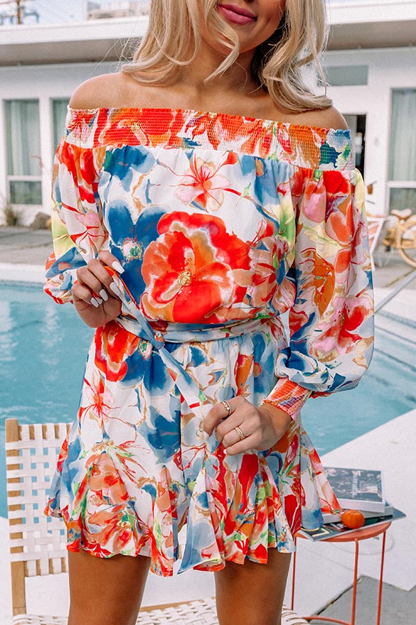 Watercolor Weekend Off Shoulder Romper Image - 1