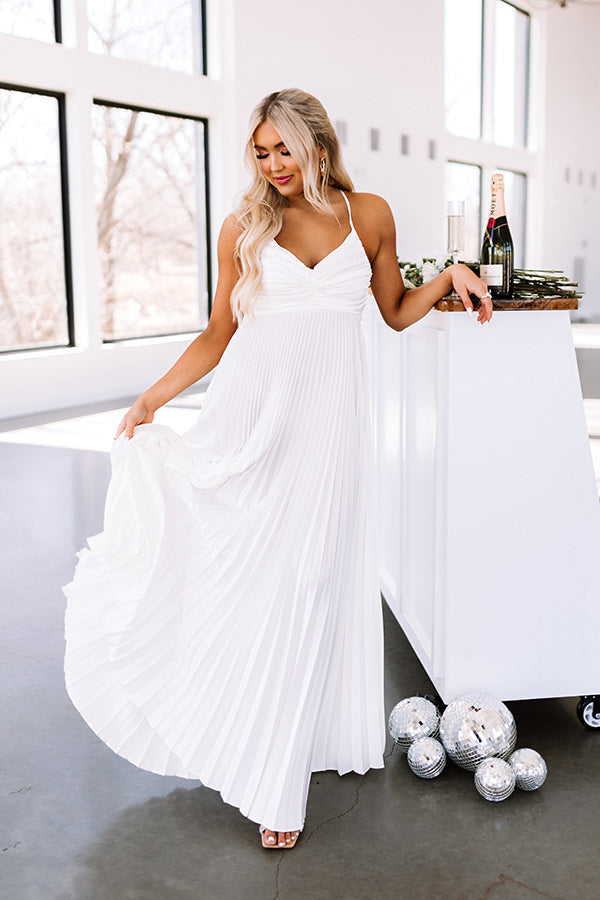 Take My Breath Away Satin Pleated Maxi In Ivory Image - 2