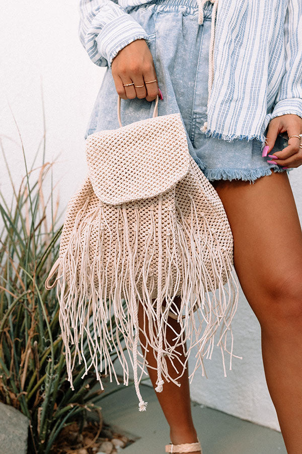 Cabana Spot Raffia Backpack In Light Beige Image - 2
