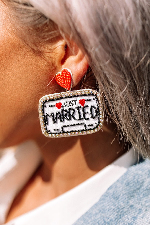 Just Married Beaded Earrings Image - 2