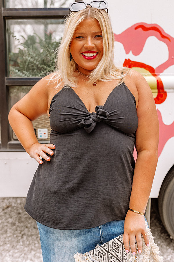 Days In The Sun Front Tie Top In Black Curves