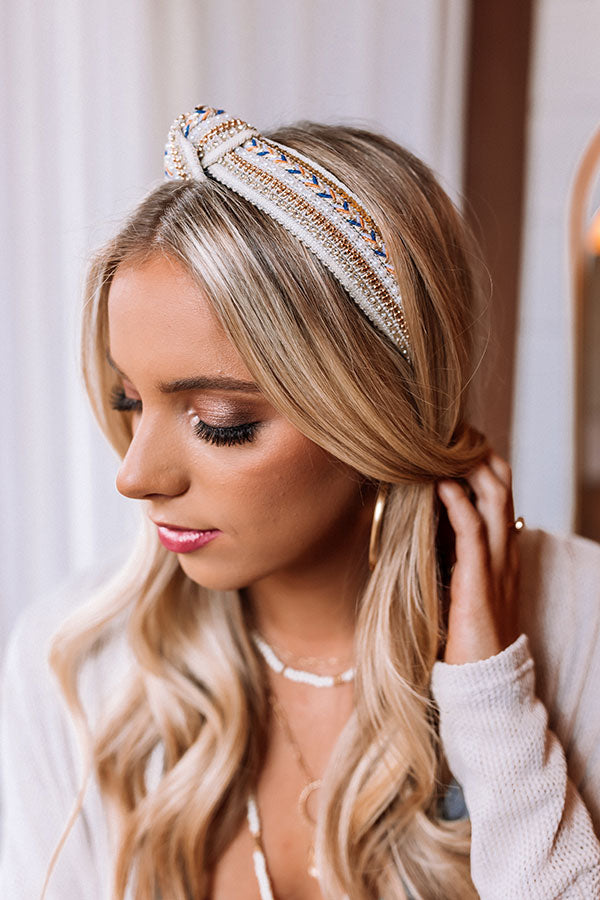 Palm Springs Chic Embellished Headband In Beige Image - 2