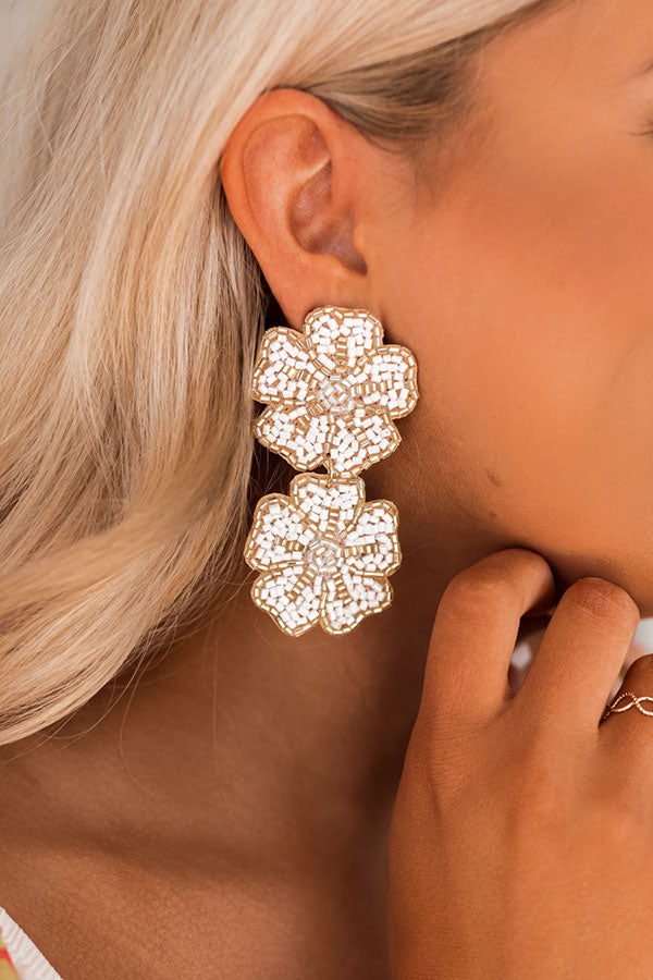 Sun Glow Beaded Earrings In White