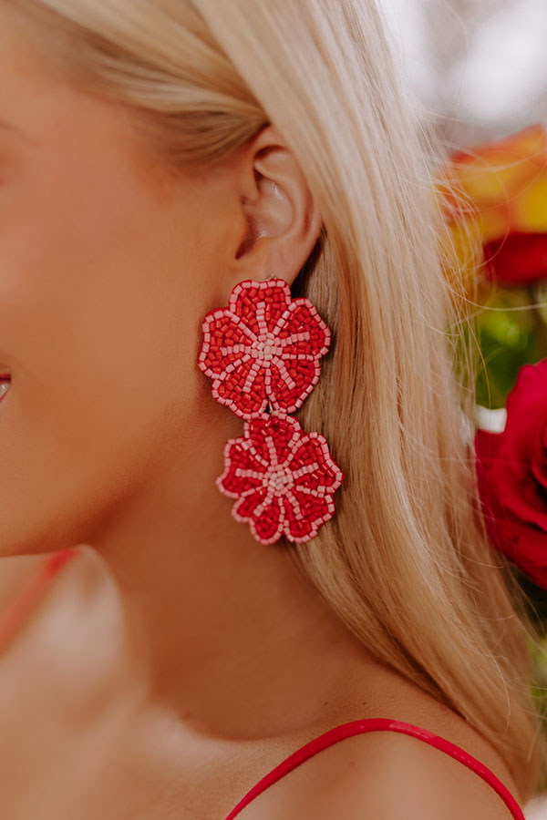 Sun Glow Beaded Earrings In Red Image - 2
