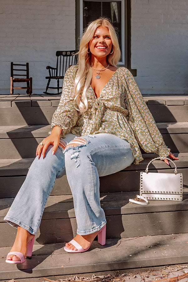 Stolen Moment Floral Front Tie Top In Aqua Curves Image - 1