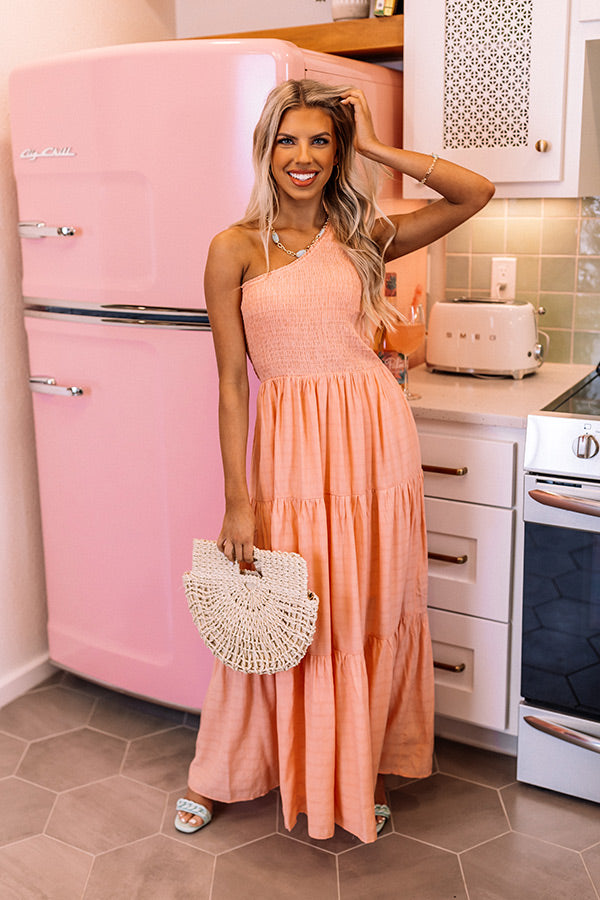 Vacation Cove Smocked Maxi In Peach
