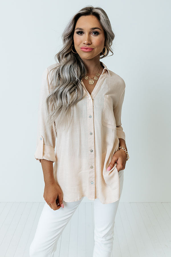 Sunlight Delight Button Up Top In Light Peach