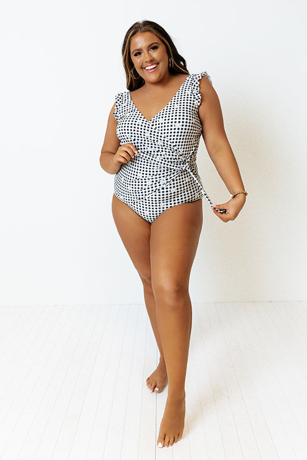Wild Side Belted One Piece Swimsuit in Black Gingham Curves Image - 1