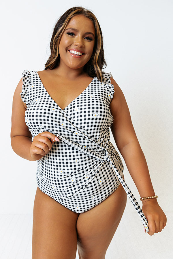 Wild Side Belted One Piece Swimsuit in Black Gingham Curves Image - 2