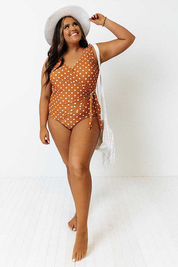 Wild Side Belted One Piece Swimsuit in Copper Polka Dot Curves Image - 1