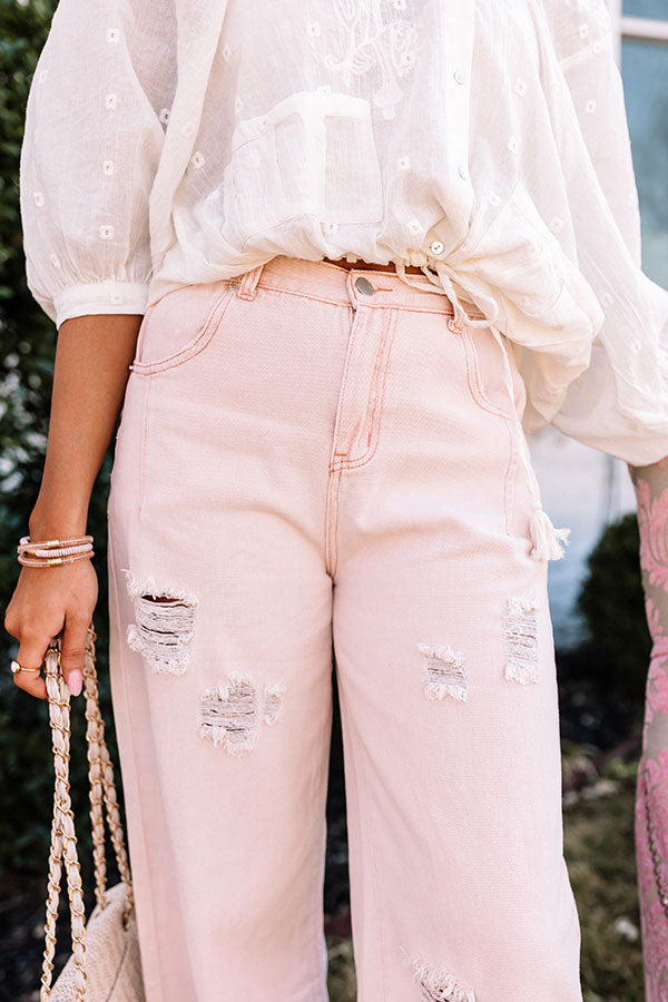 The Benett High Waist Distressed Pants In Pink Image - 2