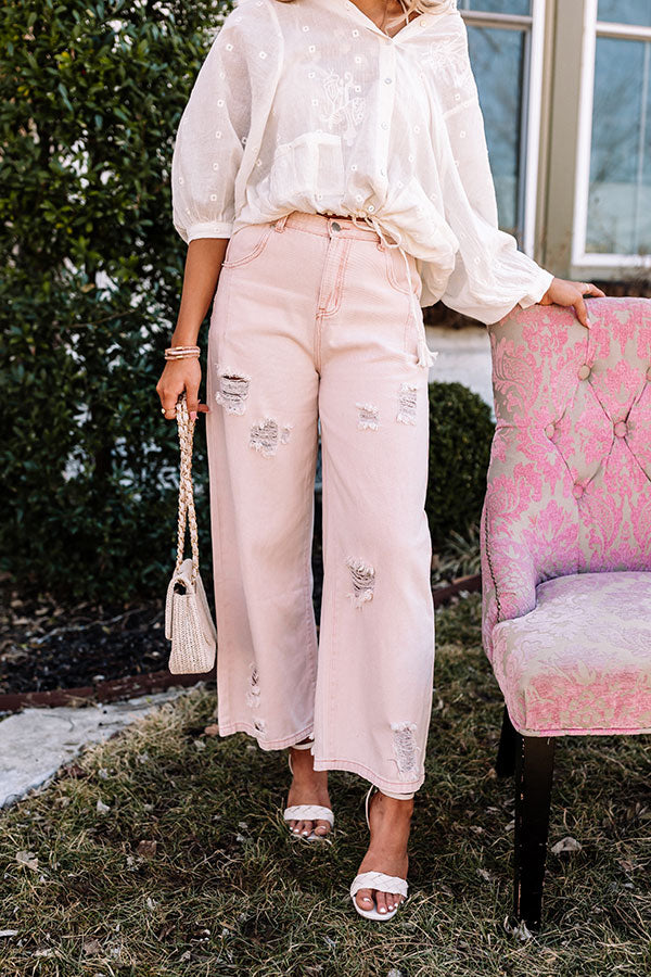 The Benett High Waist Distressed Pants In Pink Image - 1