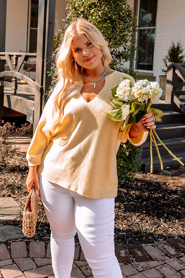 Hop On A Plane Waffle Knit Top In Yellow Curves Image - 2