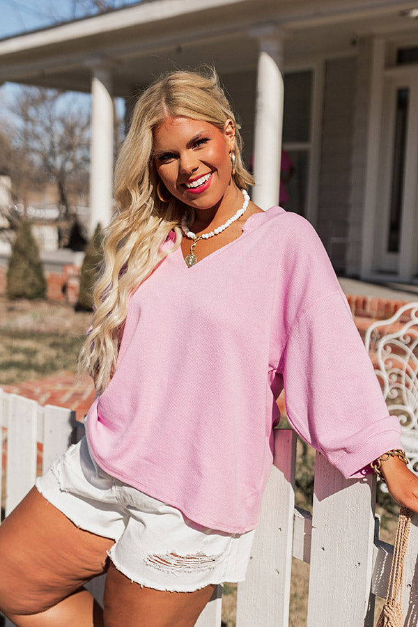 Hop On A Plane Waffle Knit Top In Pink Curves Image - 1