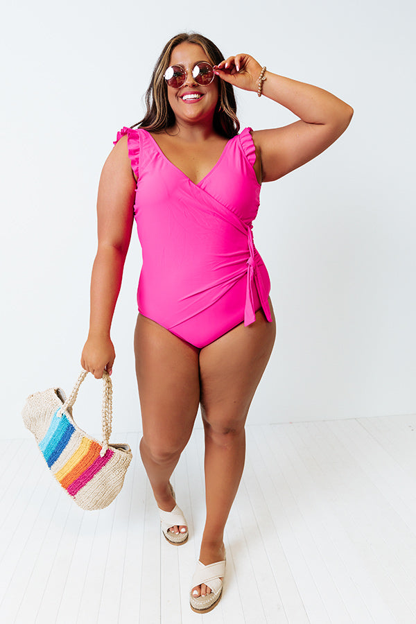 Wild Side Belted One Piece Swimsuit in Hot Pink Curves Image - 1