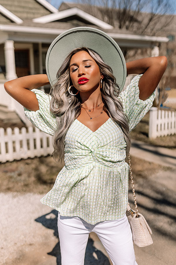 Fabulous Time Gingham Babydoll Top In Lime