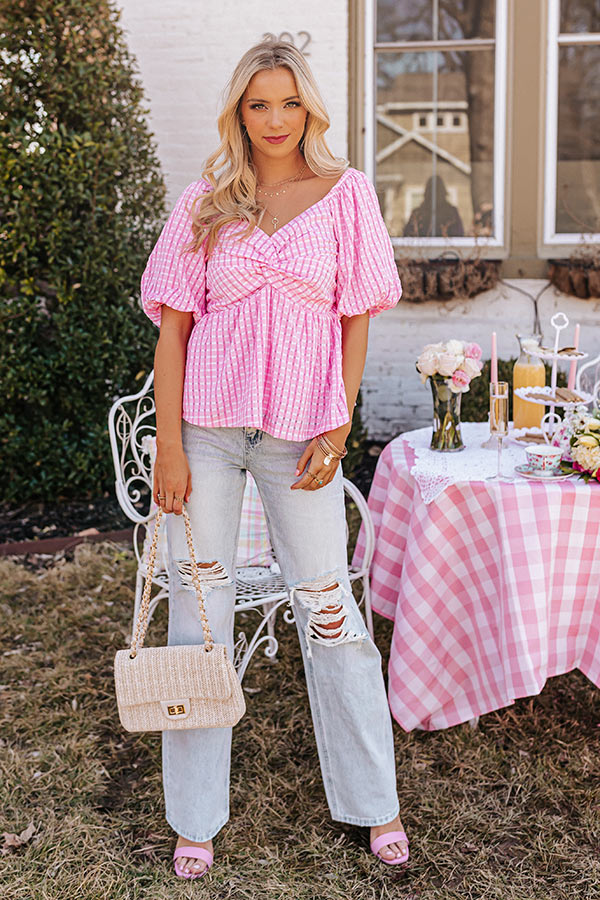 Fabulous Time Gingham Babydoll Top In Pink