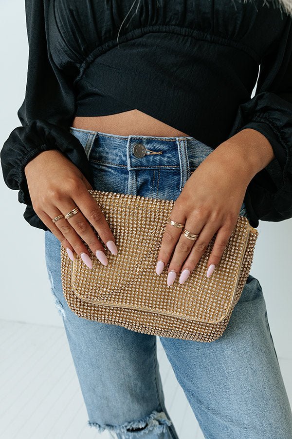 Champagne Hangout Rhinestone Purse In Gold