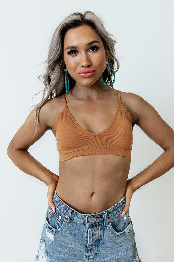 Back To Basics Seamless Ribbed Bralette In Camel Image - 3