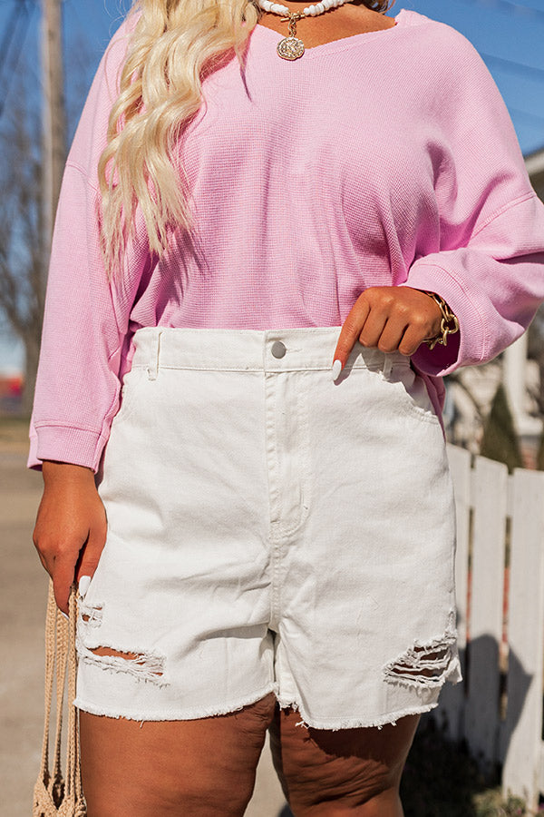 The Posha High Waist Distressed Shorts In Ivory Curves Image - 2