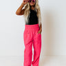 The Huxley High Waist Windbreaker Pants In Neon Hot Pink Image - 1