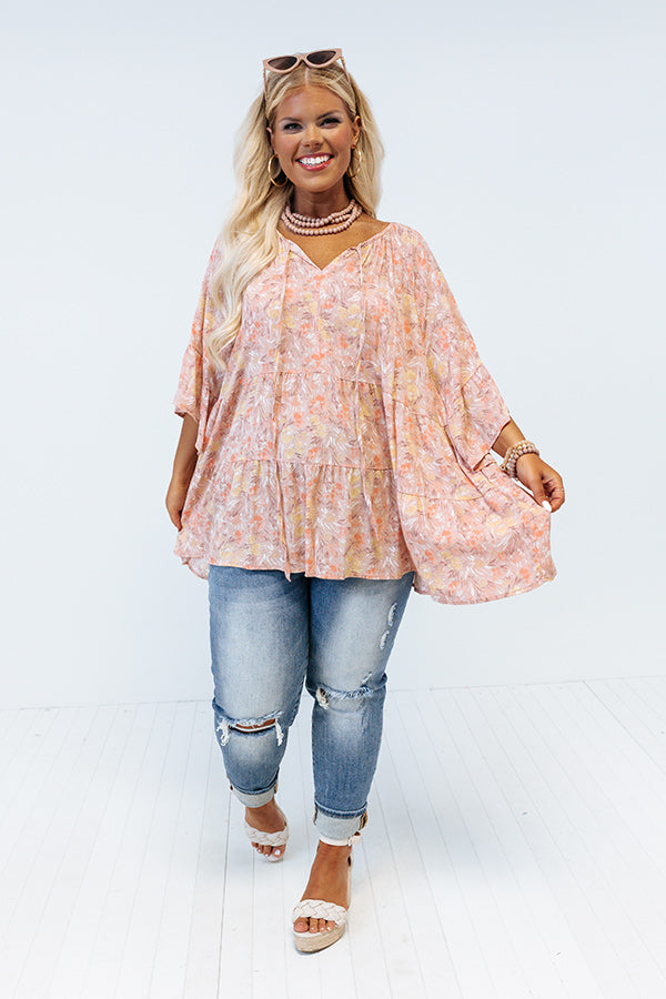 Floral Faith Shift Top In Light Latte Curves Image - 2